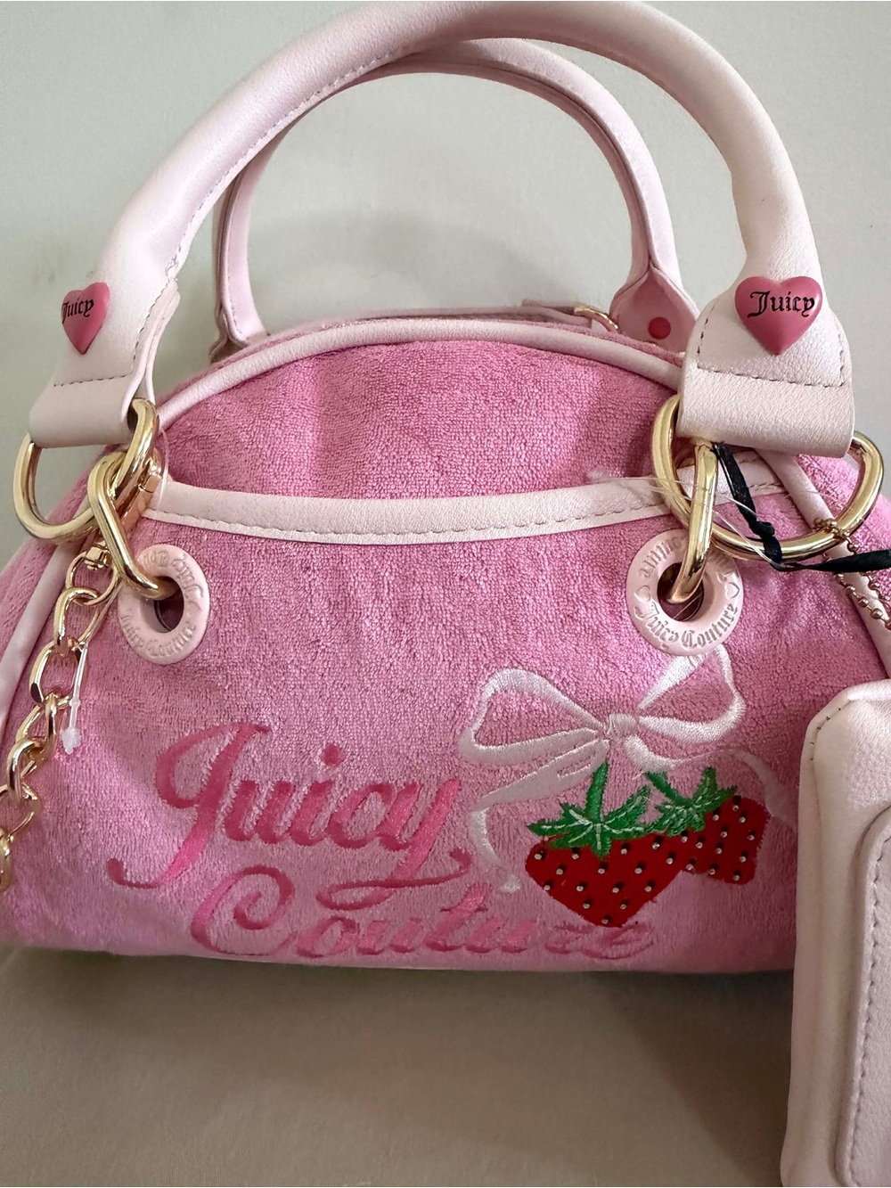 Juicy Couture Pink Strawberry Terry Satchel with Gold Hardware